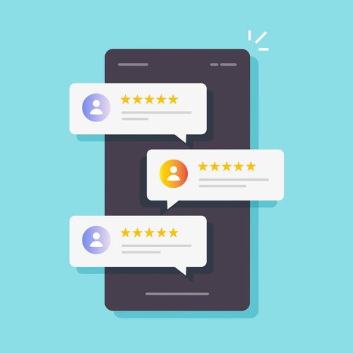 clip art of phone with review bubbles - Castillo's Carpet Shack in Riverside, CA