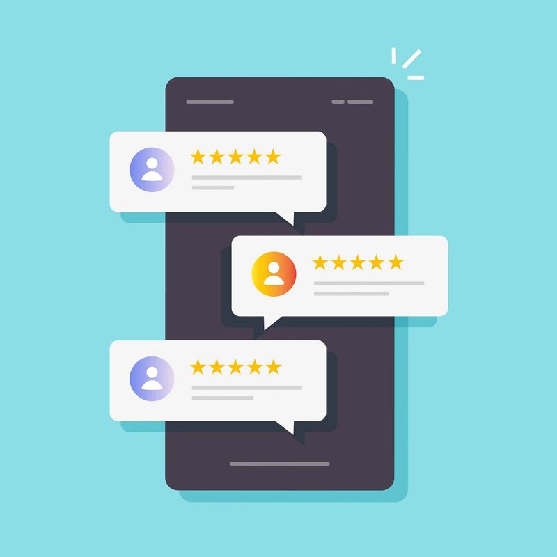 clip art of phone with review bubbles - Castillo's Carpet Shack in Riverside, CA